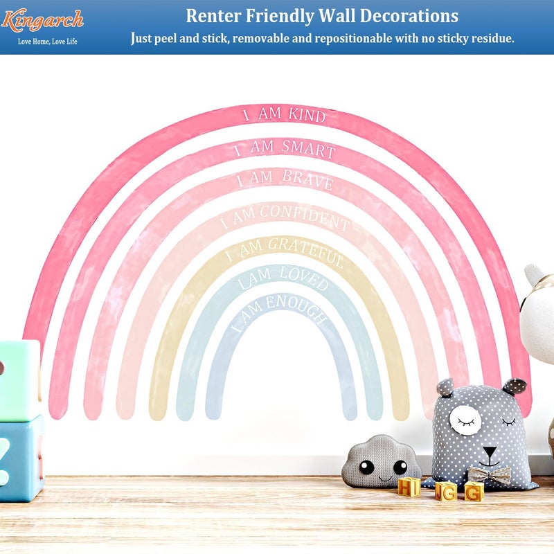 Kingarch Large Colorful Rainbow Wall Decals, Insparational Peel and Stick Fabric Nursery Wall Decor, Removable Home Room Wall Decor Murals Stickers for Kids Girls Toddler Bedroom Living Room Playroom - Image 4